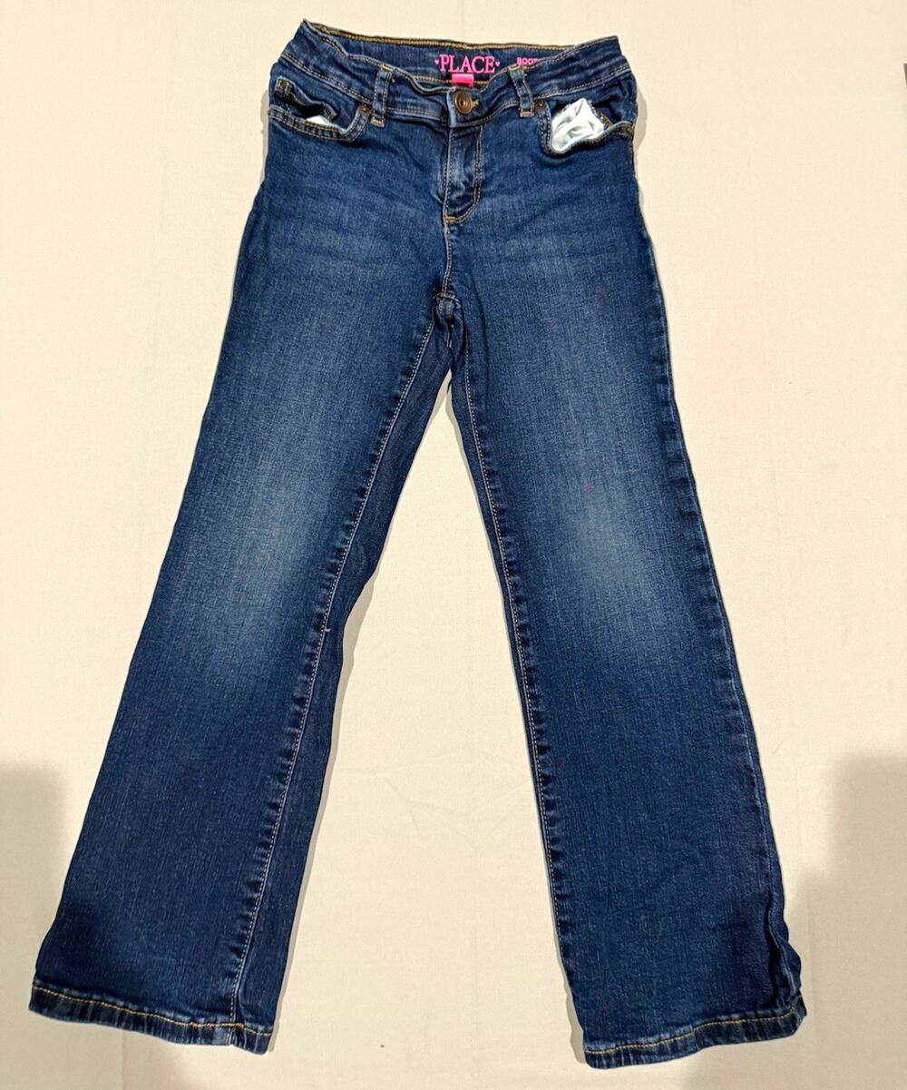 The Children's Place Girls Bootcut Blue Denim Jeans 6X/7 Zip Button Pockets